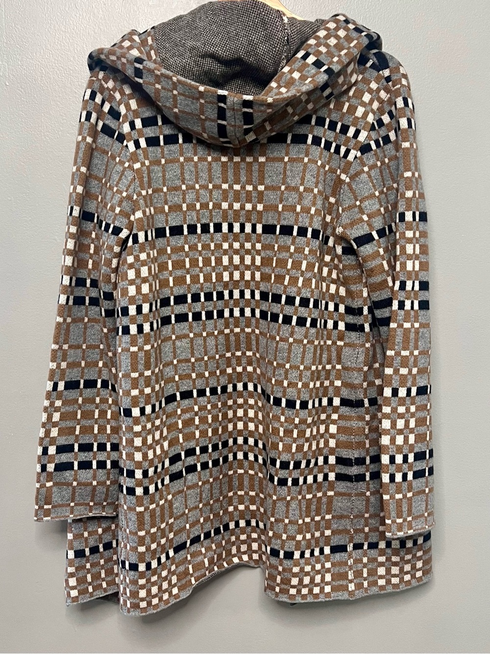 Anthropologie Field & Flower Wool Plaid Hooded Open Sweater Cardigan Medium - Picture 5 of 9